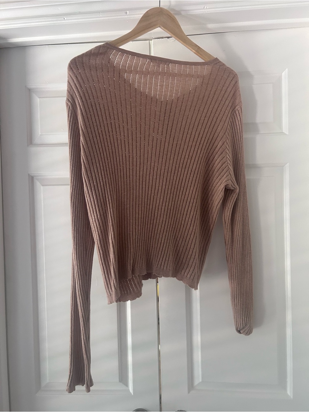 Skin Ribbed Button-Front Cardigan in Taupe - Picture 4 of 5